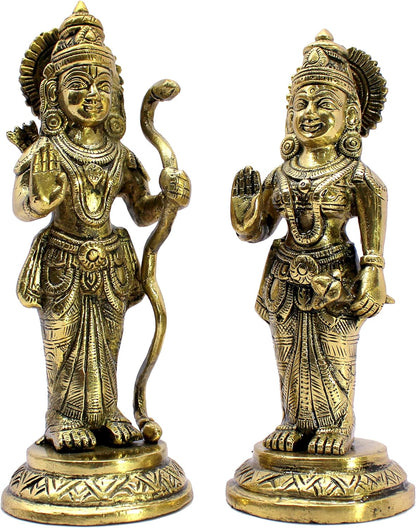 ESPLANADE Brass Shri Ram and Sita Maa Murti Idol Statue Sculpture | Decorative Items - Home Decor | Golden - 7.5" Inches