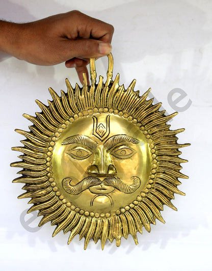 eSplanade 4" Brass Sun God Smiling Surya Bhagwaan Idol Statue Sculpture Wall Hanging