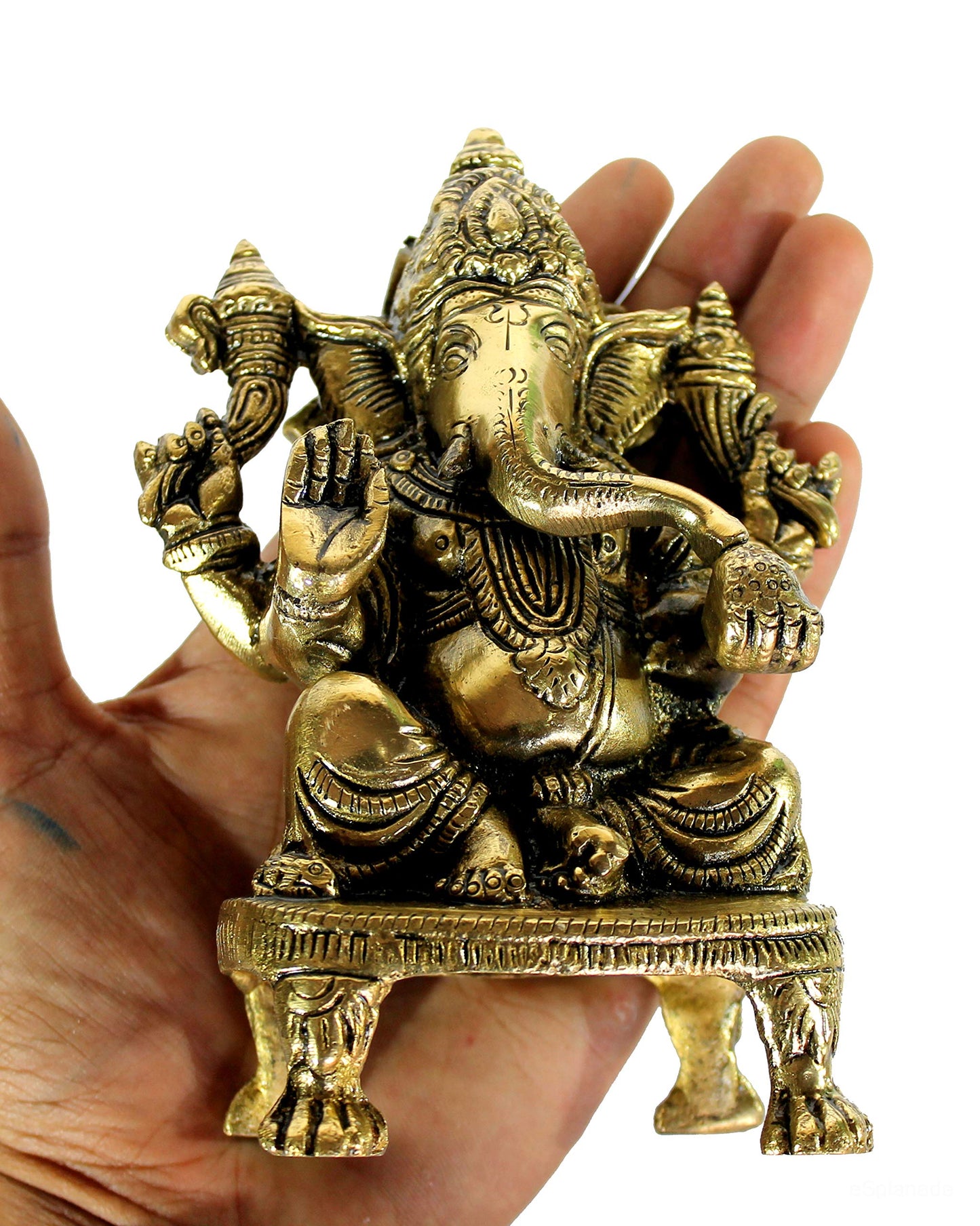 eSplanade 8" Brass Ganesha in Antique Finish | Pooja Puja Ganesh Ganesha Ganpati Ganapati Murti Idol (4.5" Ganesh)