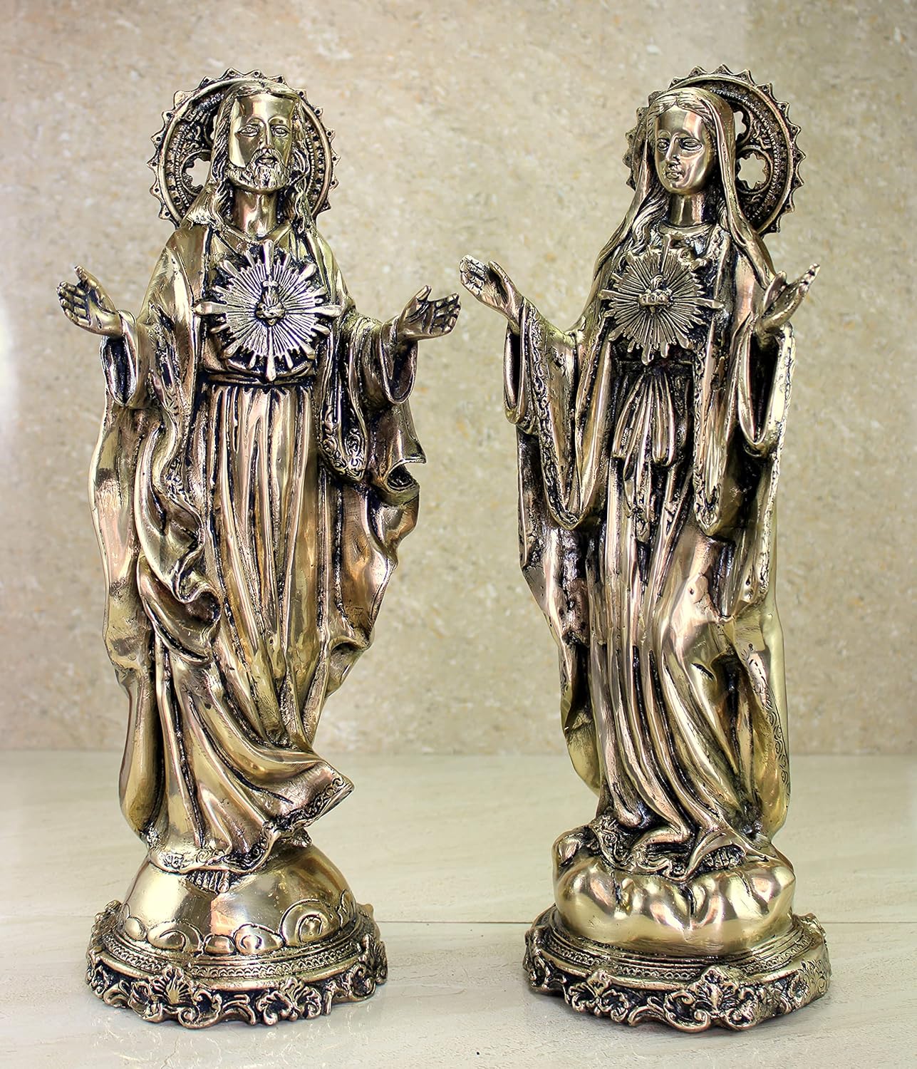 eSplanade Brass Jesus Christ and Mother Mary | Religious Statues | Holy Statue of Christian| 16" & 5.75" Inches