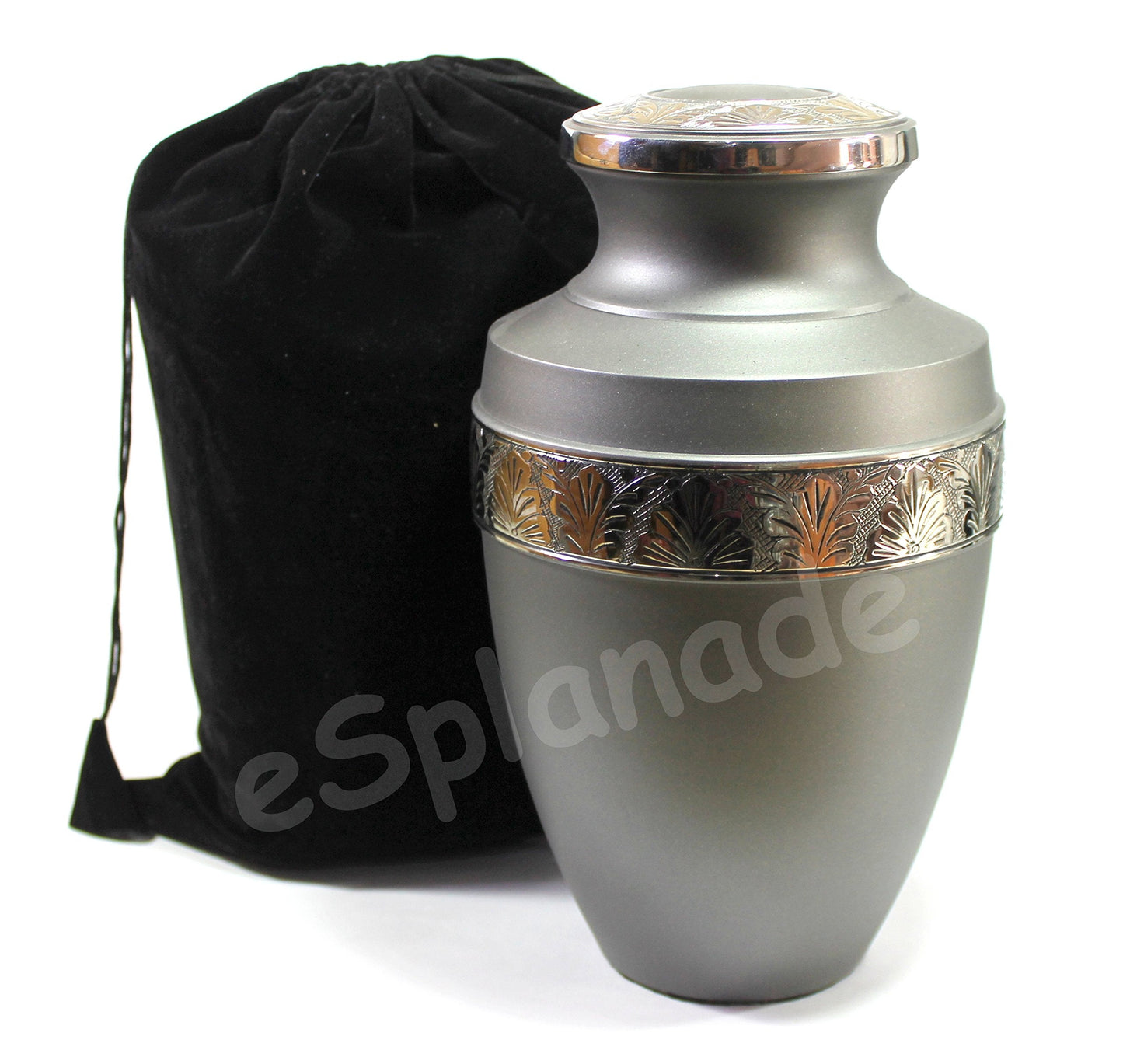 eSplanade Brass Cremation Urn Memorial Jar Pot Container | Full Size Urn for Funeral Ashes Burial | Engraved Metal Urn | Black - 8" Inches