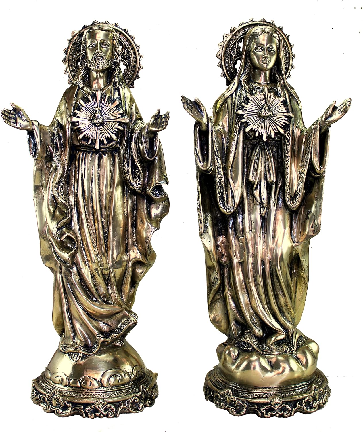 eSplanade Brass Jesus Christ and Mother Mary | Religious Statues | Holy Statue of Christian| 16" & 5.75" Inches