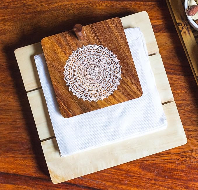 Esplanade Wooden Napkin Holder – Mandala Print Tissue Holder - Smart Napkin Holder - Antique Handcrafted Decorative Wooden Holder - Tissue Paper Holder for Table Office and Home