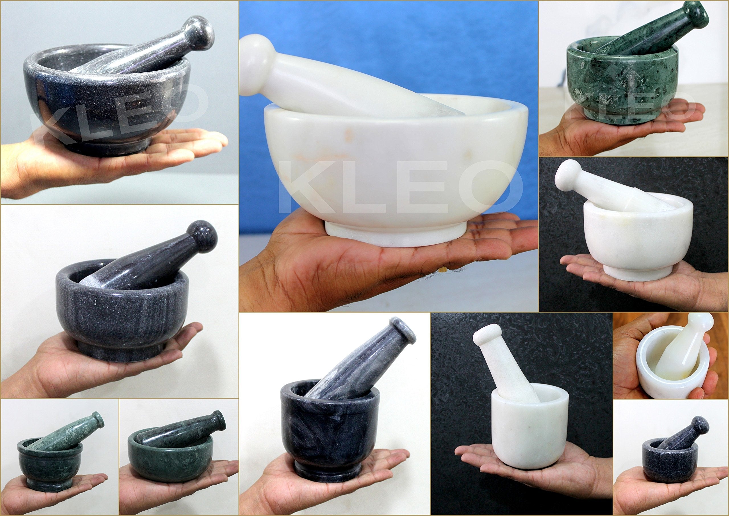 KLEO Natural Stone Mortar and Pestle Set as Spice Grinder, Medicine Masher - Okhli and Musal (All Colours)