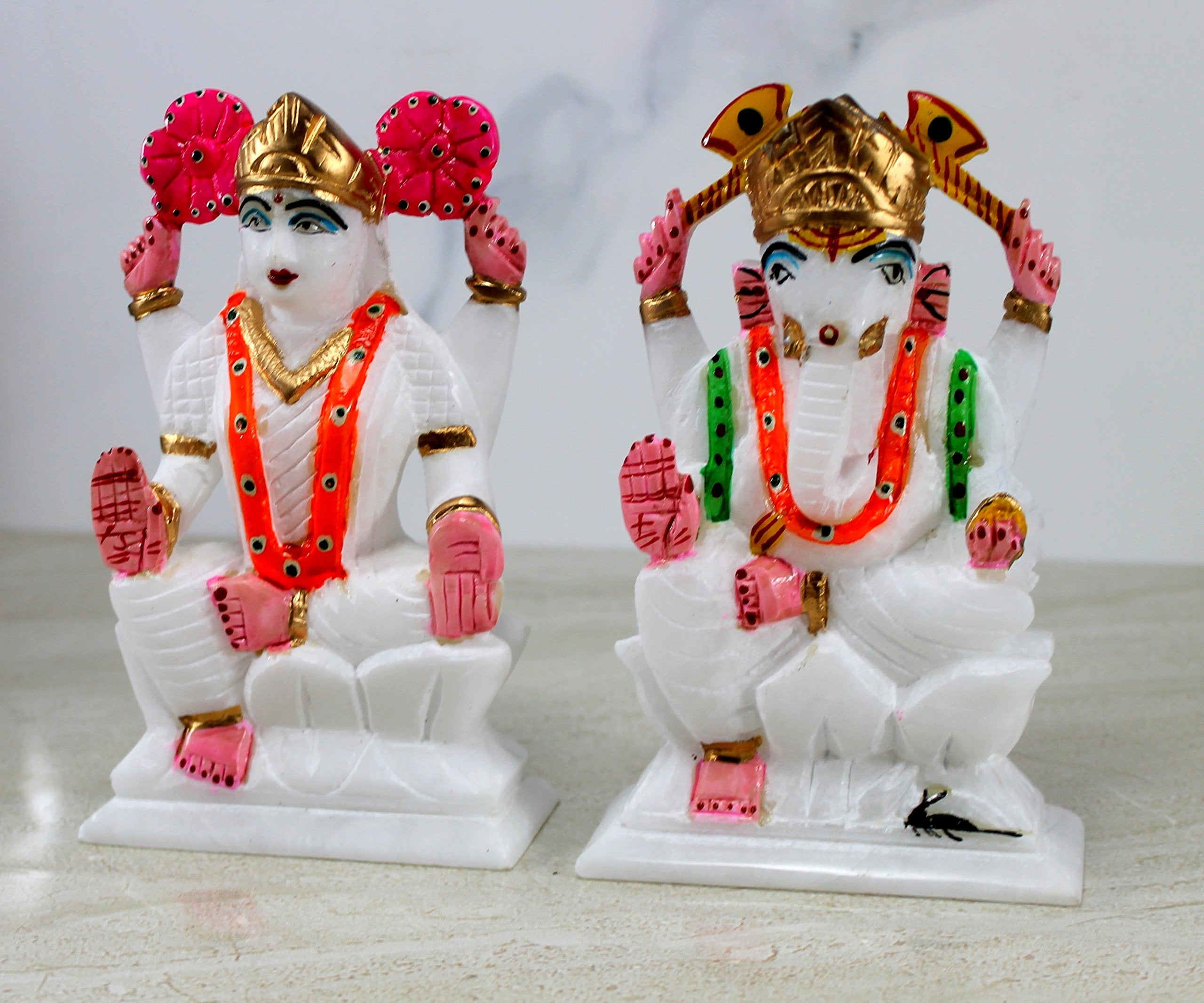 StonKraft - 7" (BIG SIZE) - Ganesh Laxmi Idol - Marble Lord Ganesh Ganpati Ganesha Laxmi Lakshmi Idol, Statue, Murti, Sculpture - Plain & Colourfull