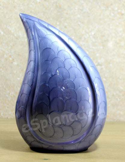 eSplanade Metal Cremation Urn Memorial Jar Pot Container | Full Size Embossed Urn for Ashes Funeral Burial | Teardrop Metal Urns | Violet - 10" Inches