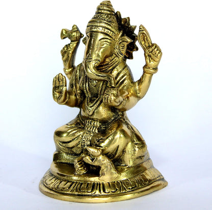 eSplanade 4.5" Ganesha Brass Showpiece | Home Decor | Ganesh Ganesha Ganpati Ganapati Murti Idol (Sitting Ganesha)