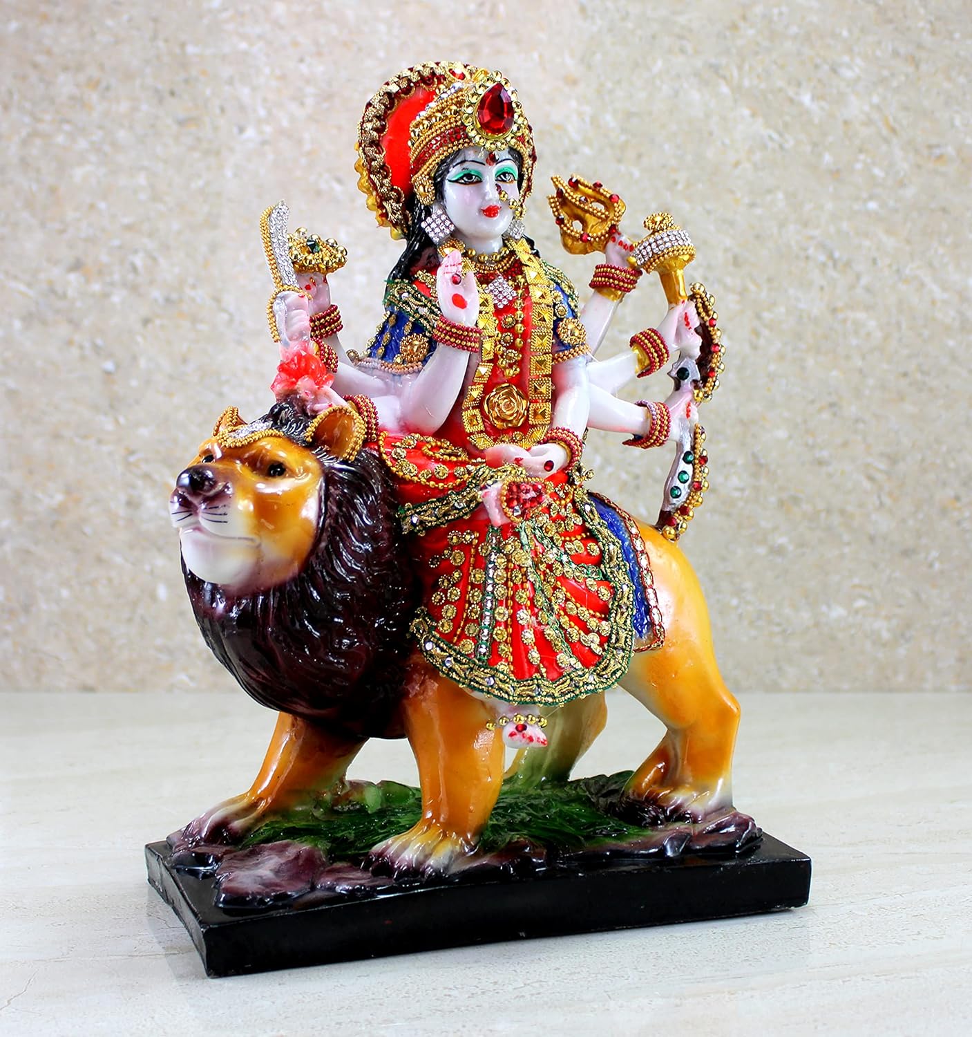 Esplanade Resin Maa Durga MATA Rani Sherawali Murti Idol Statue Sculpture - Multicolour (8 x 11.5 Inches)