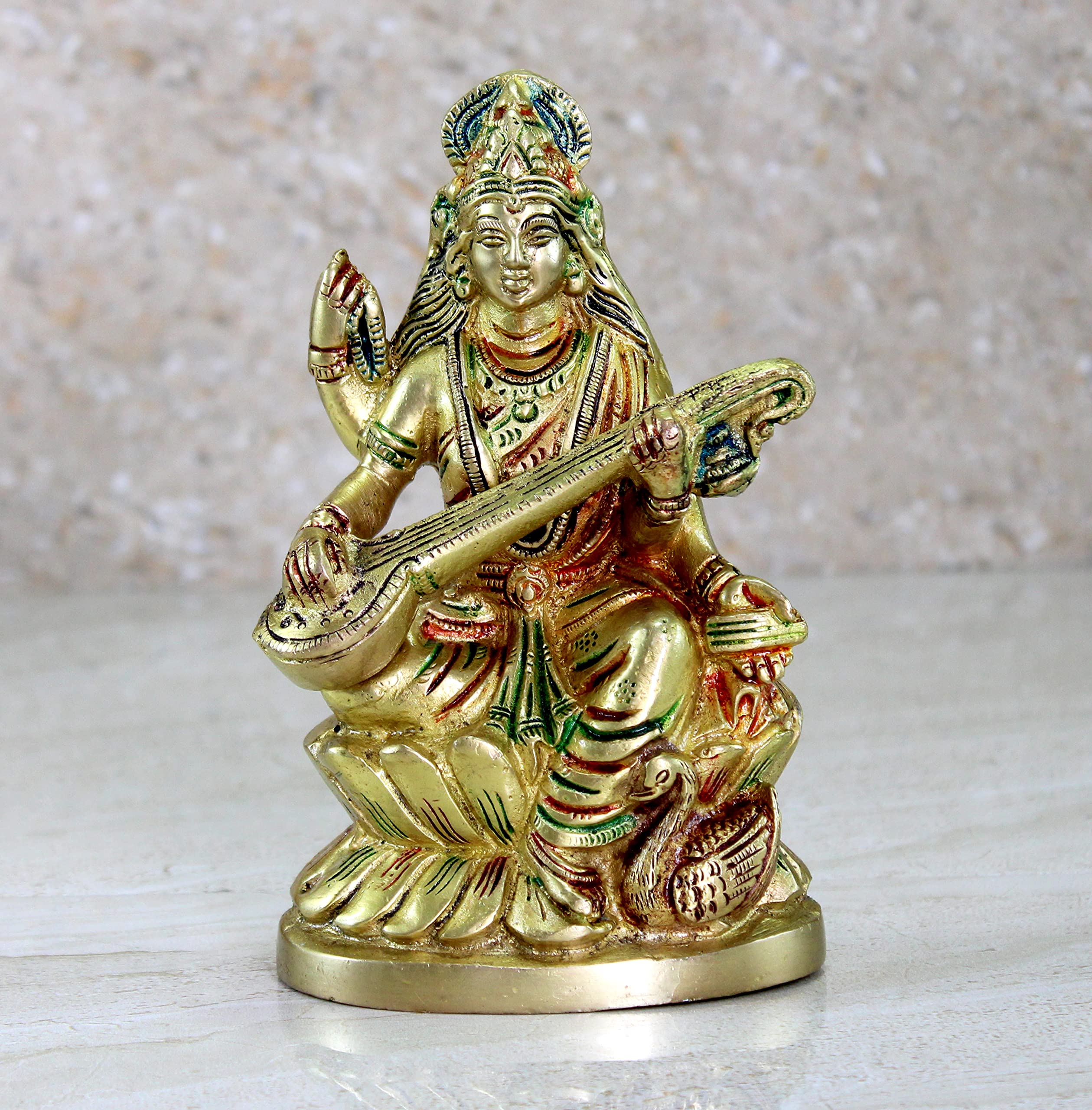 eSplanade Brass Saraswati Maa Murti Idol Statue Sculpture for Home Decor and Temple - 6" & 9.75 Inches