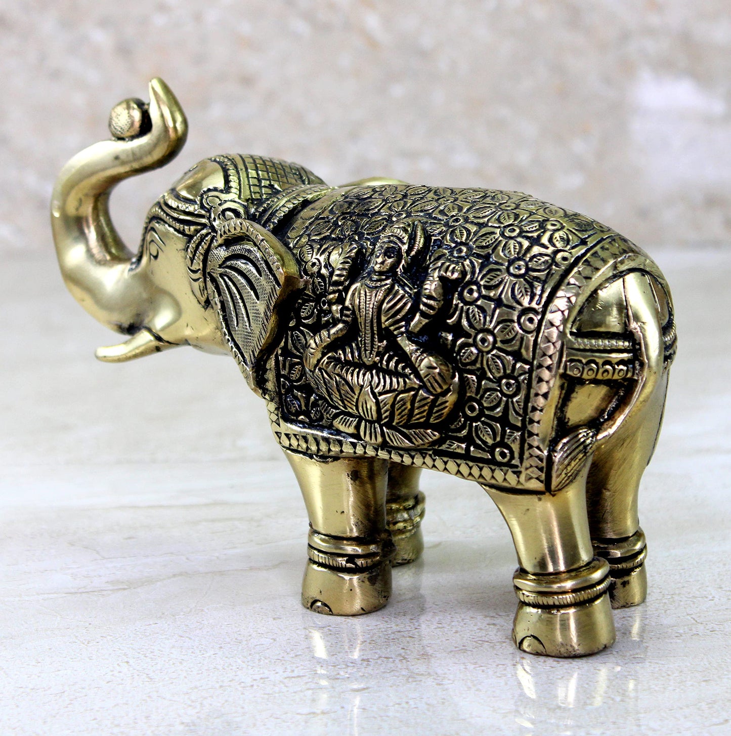 eSplanade Brass Elephant | Handmade Laxmi Ganesh Carving Maharaja Elephant Idol for Decoration (Brass/Elephant/3")