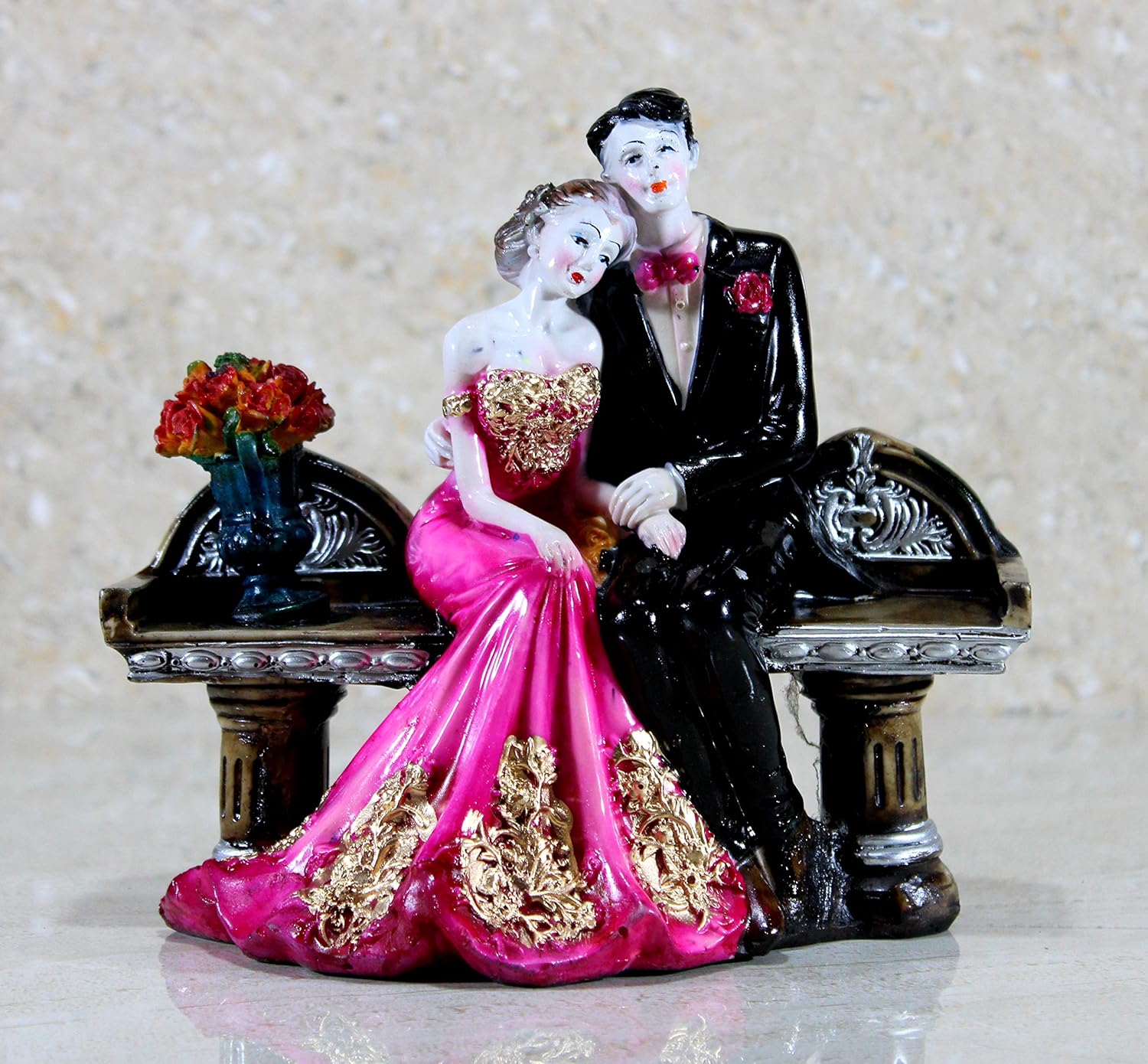 eSplanade Resin Love Couple Face Showpiece Statue Sculpture Figure for Home Decor Valentine Day Gift (Standing Couple 1 & 2)