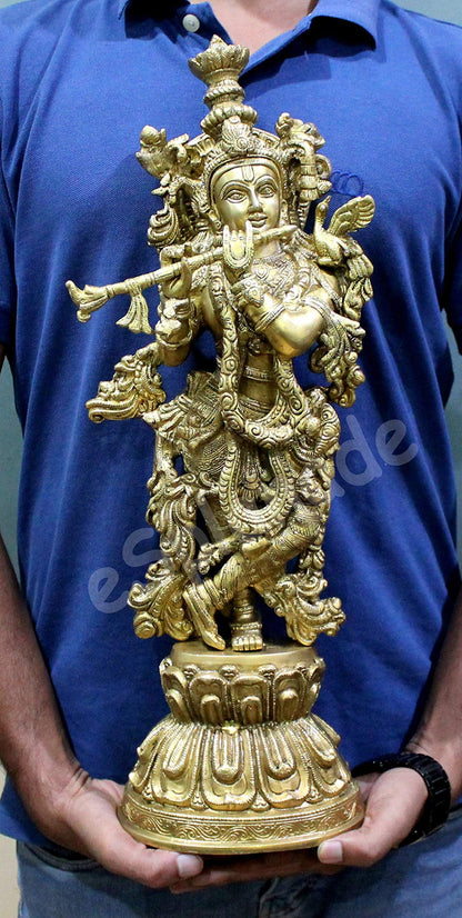 eSplanade - Brass Radha Krishna - Big Size - Brass Radha Idol Statue Sculpture (21") (Krishna Antique)