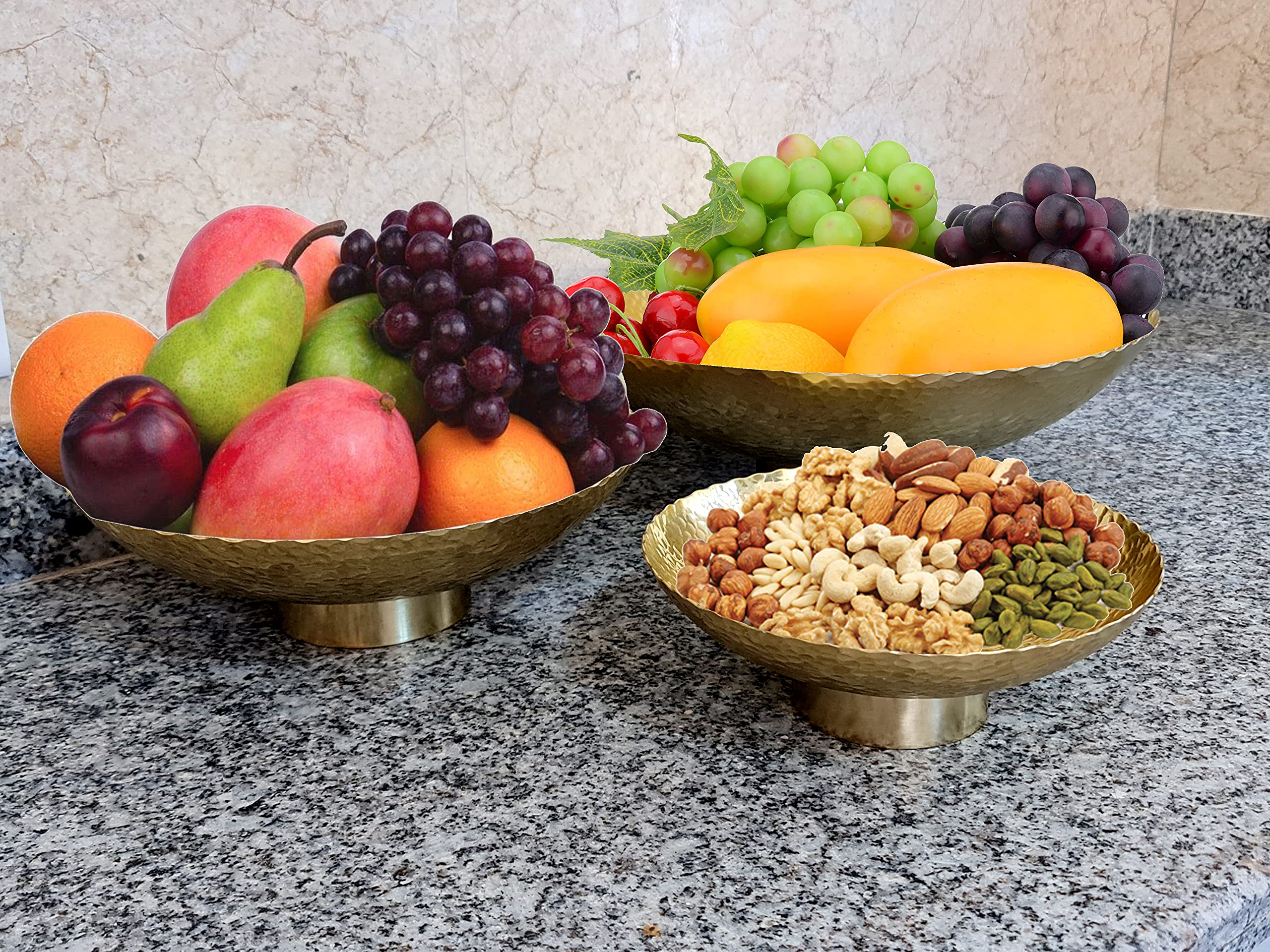 eSplanade Metal Serving Bowls Set | Kitchen and Dining Accessories | Handmade Serving Bowls | Designer Tableware (Set of 3)