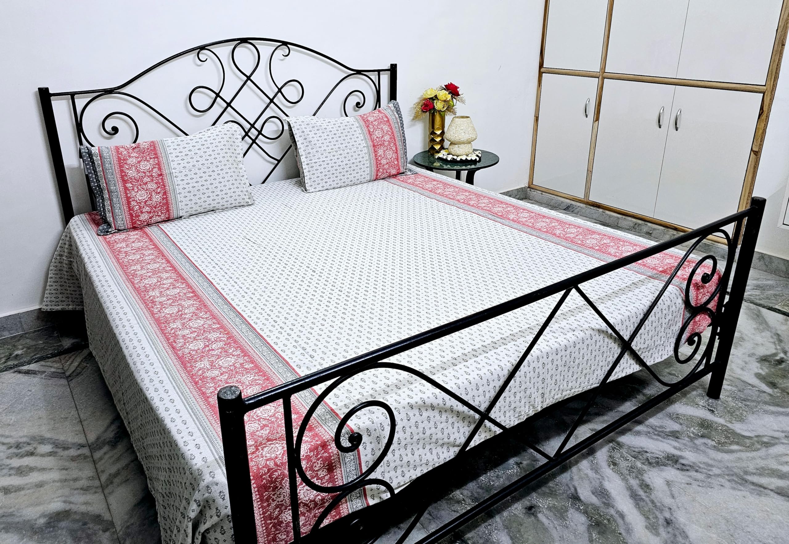 Premium 100% Cotton King Size Bedsheet Set - Minimalist Design - 110 x 105 Inches, with 2 Pillow Covers - 29 x 20 Inches