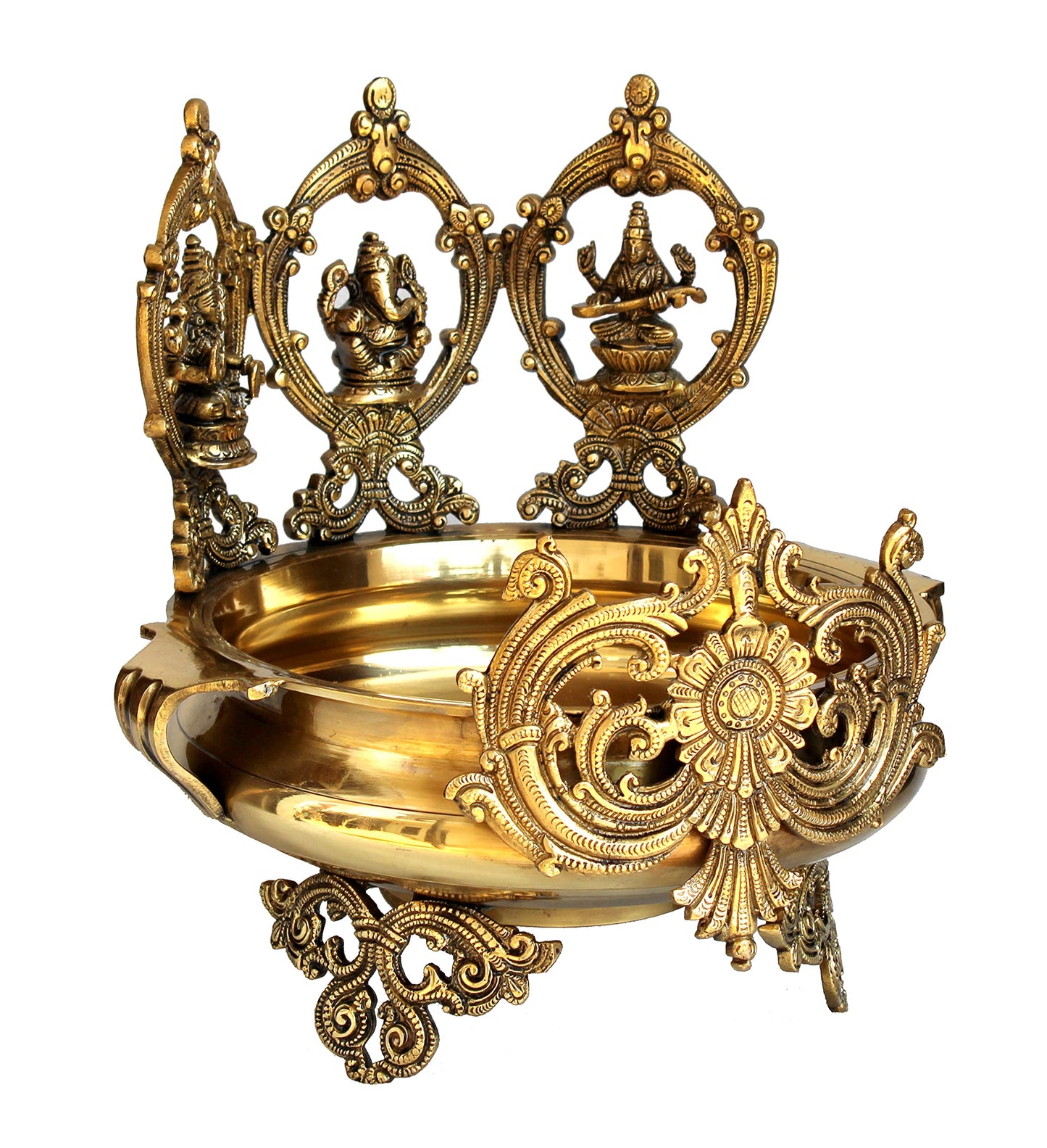 eSplanade - Brass Laxmi Ganesh Saraswati Urli Traditional Bowl Showpiece - 14" Inches | Home Decor | Vastu for Home