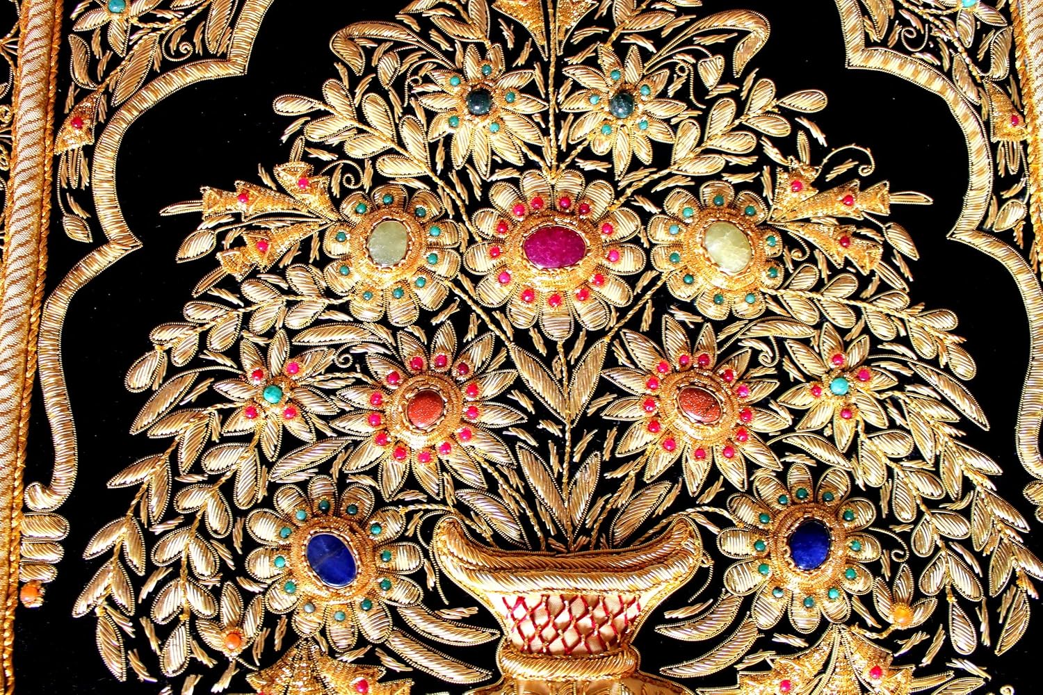 Zardozi Jewel Carpet Wall Hangings - Embroidered Tapestry Zardosi Wall Carpet with Semi-precious Stones (18 Inch x 24 Inch)