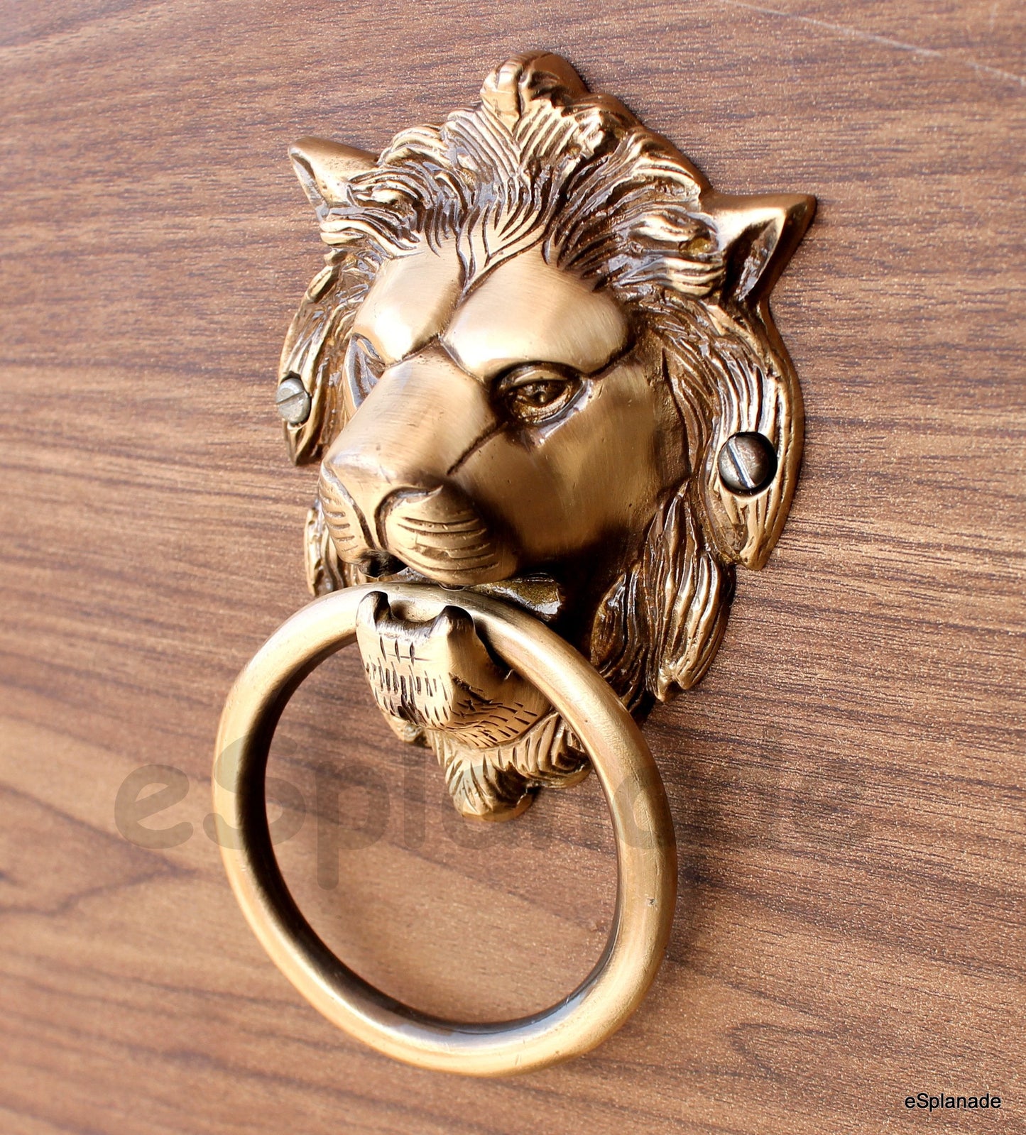 eSplanade Brass Lion Face Mouth Door Knocker, Door Accessories, Gate Knocker (5.5" Design 3)