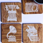 Esplanade Wooden Coasters Mandala Print - Teak Wood Table Coaster - Reversible Retro Design Set for Home Kitchen, Office Desk - Decorative Holder for Tea, Coffee Cups - Table Top Coasters - Set of 4