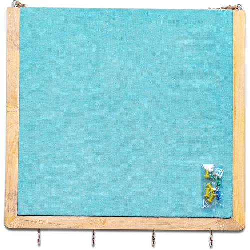 IVEI Wooden Pinboard with Keyhooks - Blue, Brown