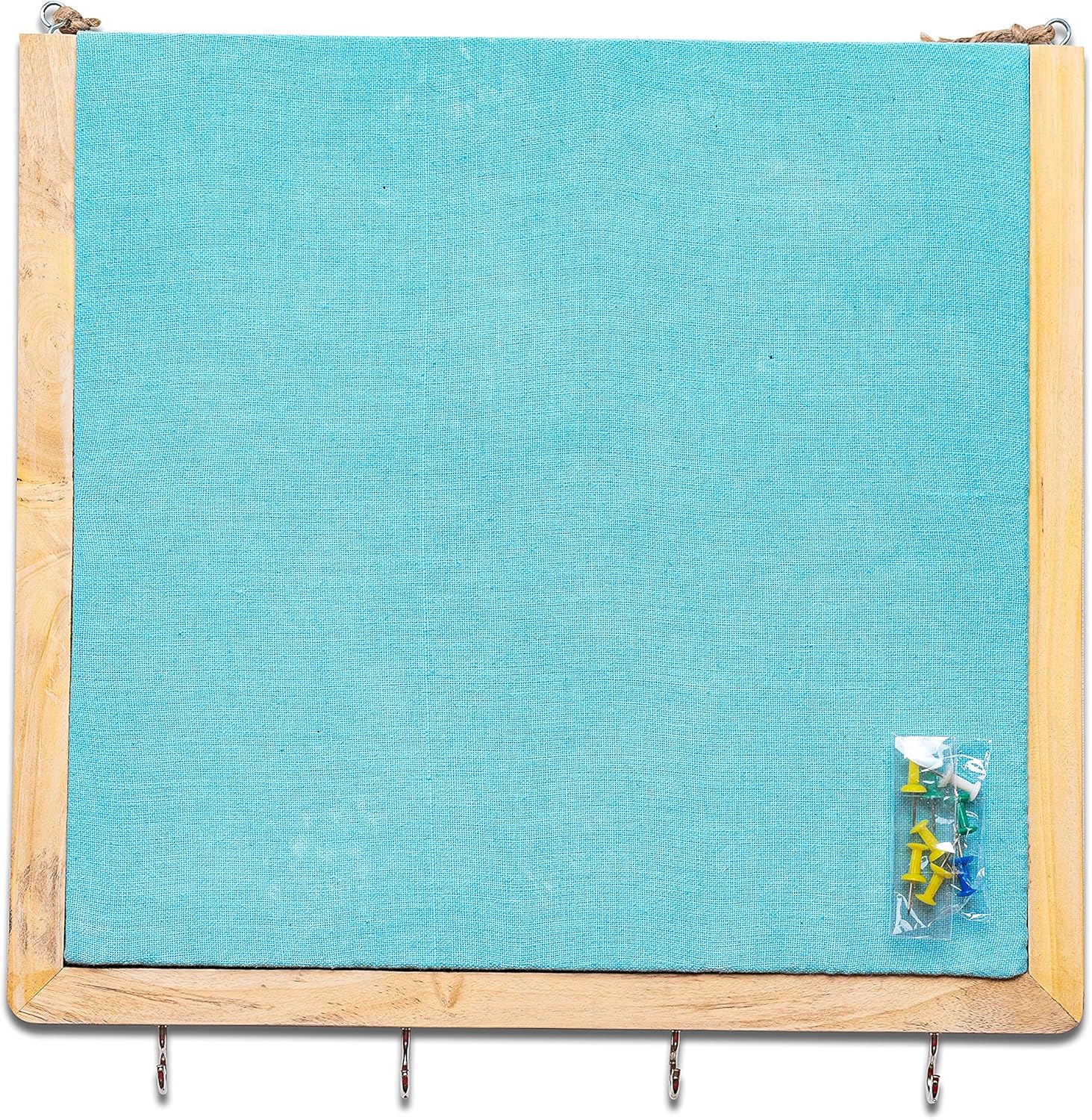 IVEI Wooden Pinboard with Keyhooks - Blue, Brown