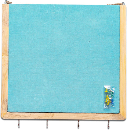 IVEI Wooden Pinboard with Keyhooks - Blue