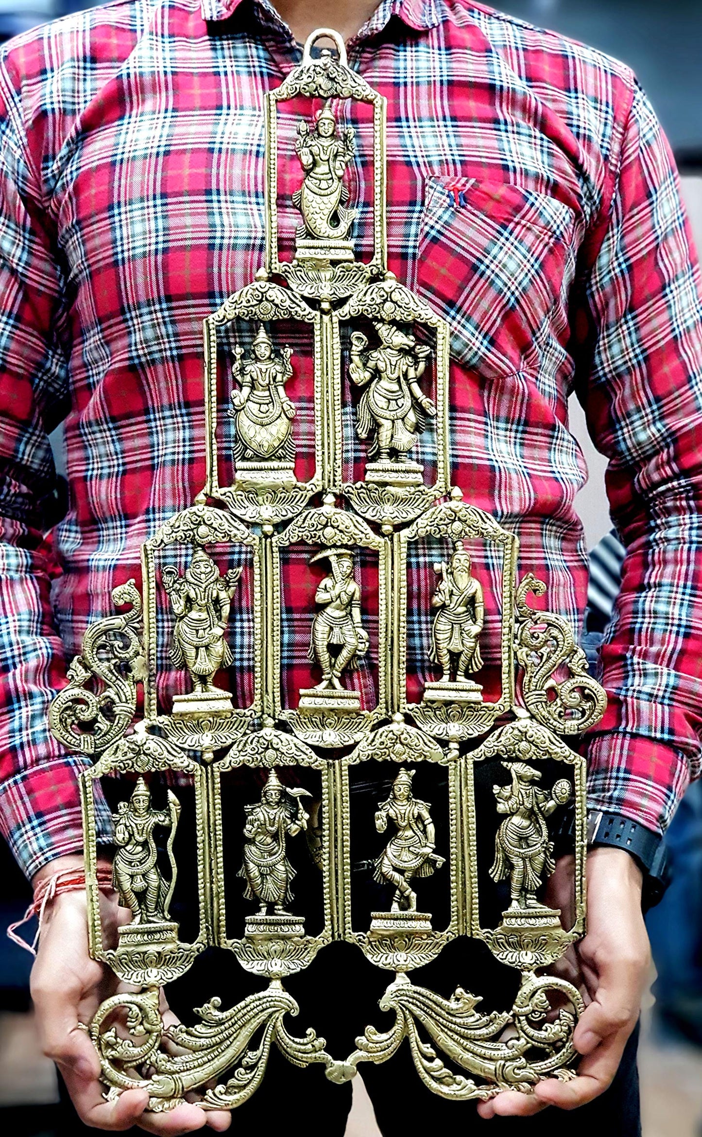 eSplanade - Brass Vishnu Dashavatar Dashavatara Dasavatharam - Ten Incarnations Avtars - Ten Incarnations of Lord Vishnu - Wall Hanging (13 Inch)