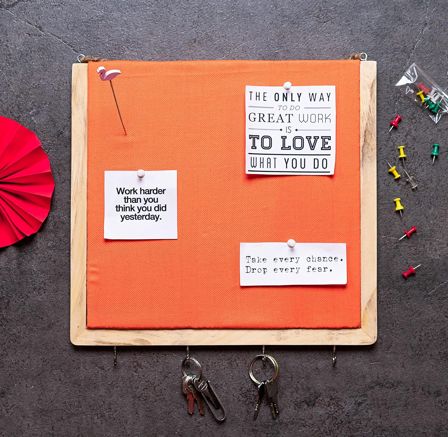 IVEI Smart pin Board and Key Holder Combination - Organizer Boards - Orange Bulletin Board