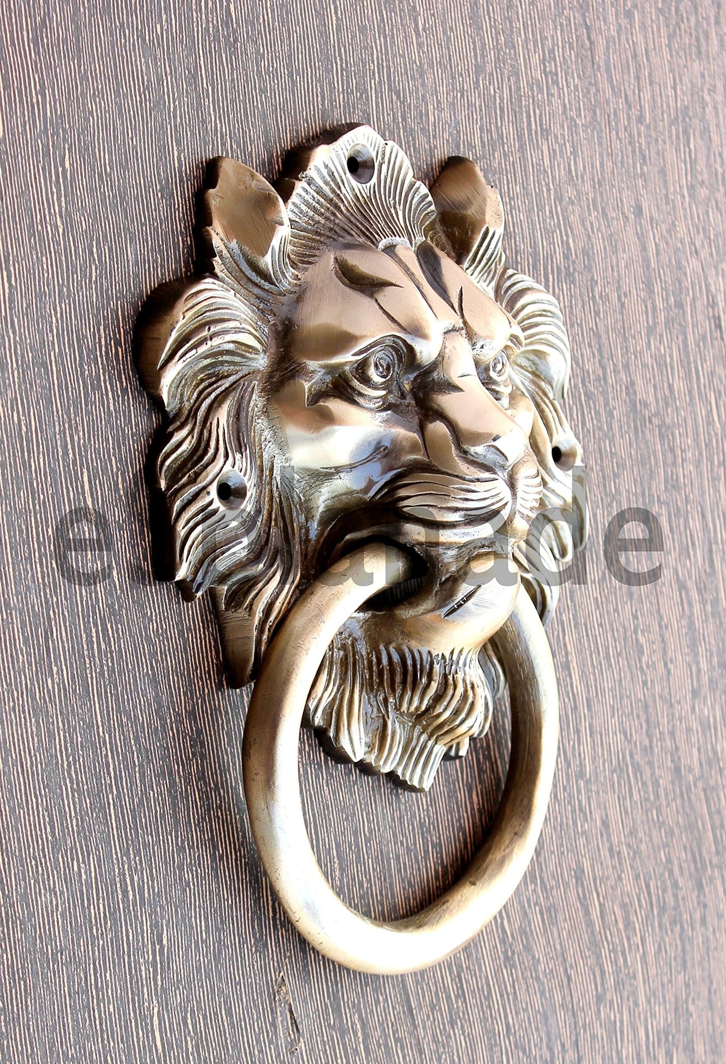 eSplanade Brass Lion Face Mouth Door Knocker, Door Accessories, Gate Knocker (5.5" Design 3)