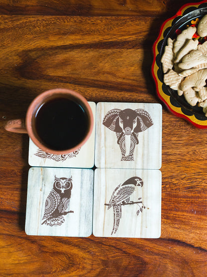 IVEI Mandala raw Wood Reversible Coasters - Set of 4 (Animal)