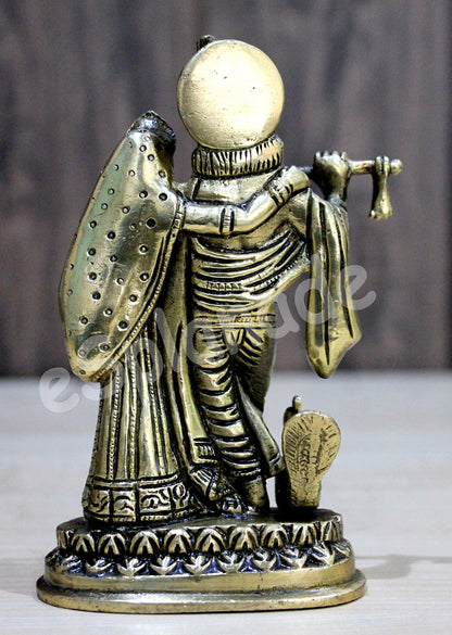 StonKraft - Radha Krishna Pair Murti Idol Statue Sculpture - Brass- Antique