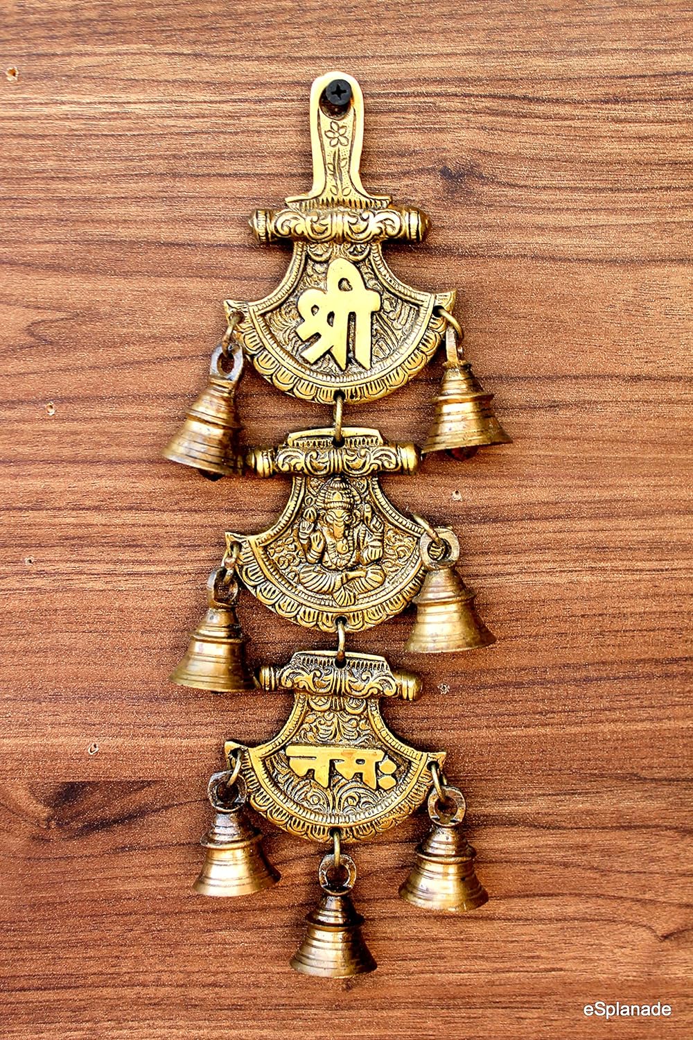 11" Shree Ganeshaya Namah Curved Hanging Bells | Door Hanging | Wall Hanging