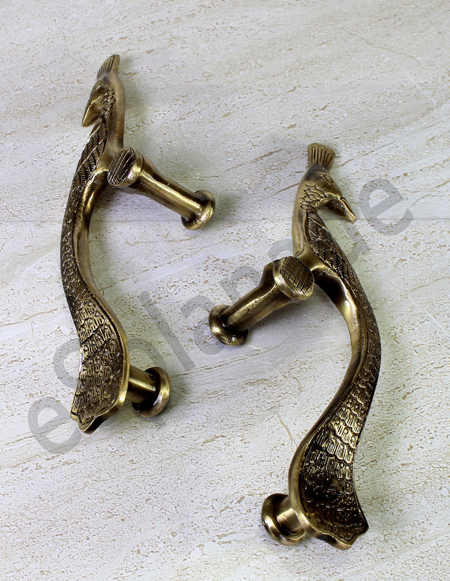 eSplanade - Designer Pair of Brass Door Handles (2 pcs) | Handle-sets | Door Decor | Brass Door Pulls - Peacock Shaped (8" Inches)