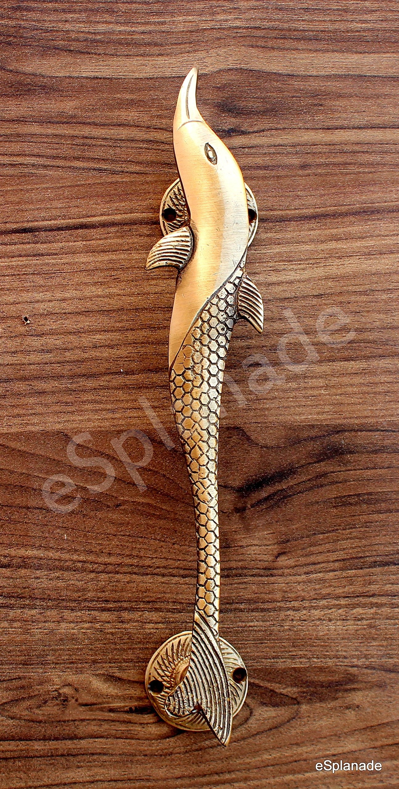 eSplanade - 12" Dolphin Design Brass Door Handle - Single Piece | Home Decor | Door Decor | Brass Door Handles | Brass Door Pulls