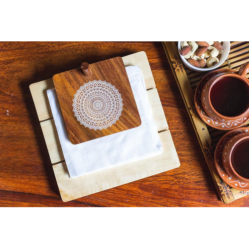 IVEI Wooden Tissue Holder – Mandala, Parrot, Gramophone Print Tissue Paper Holder - Smart Napkin Holder - Antique Handcrafted Decorative Wooden Holder - Tissue Holder for Table Office and Home