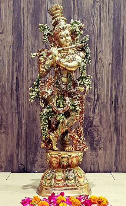 eSplanade - Lord Krishna Kishan Gopal Murti Idol Statue Sculpture - Brass - 29" - Multicolor