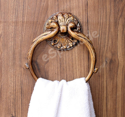 7.5" Inches - Brass Towel Holder | Towel Hanger | Towel Holder for Bathroom in Twin Peacock Design