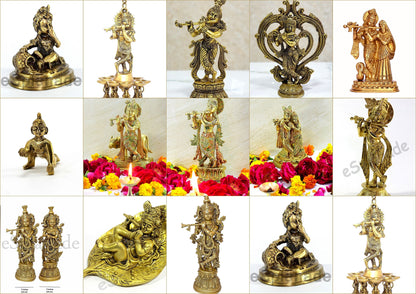 StonKraft - Radha Krishna Pair Murti Idol Statue Sculpture - Brass- Antique