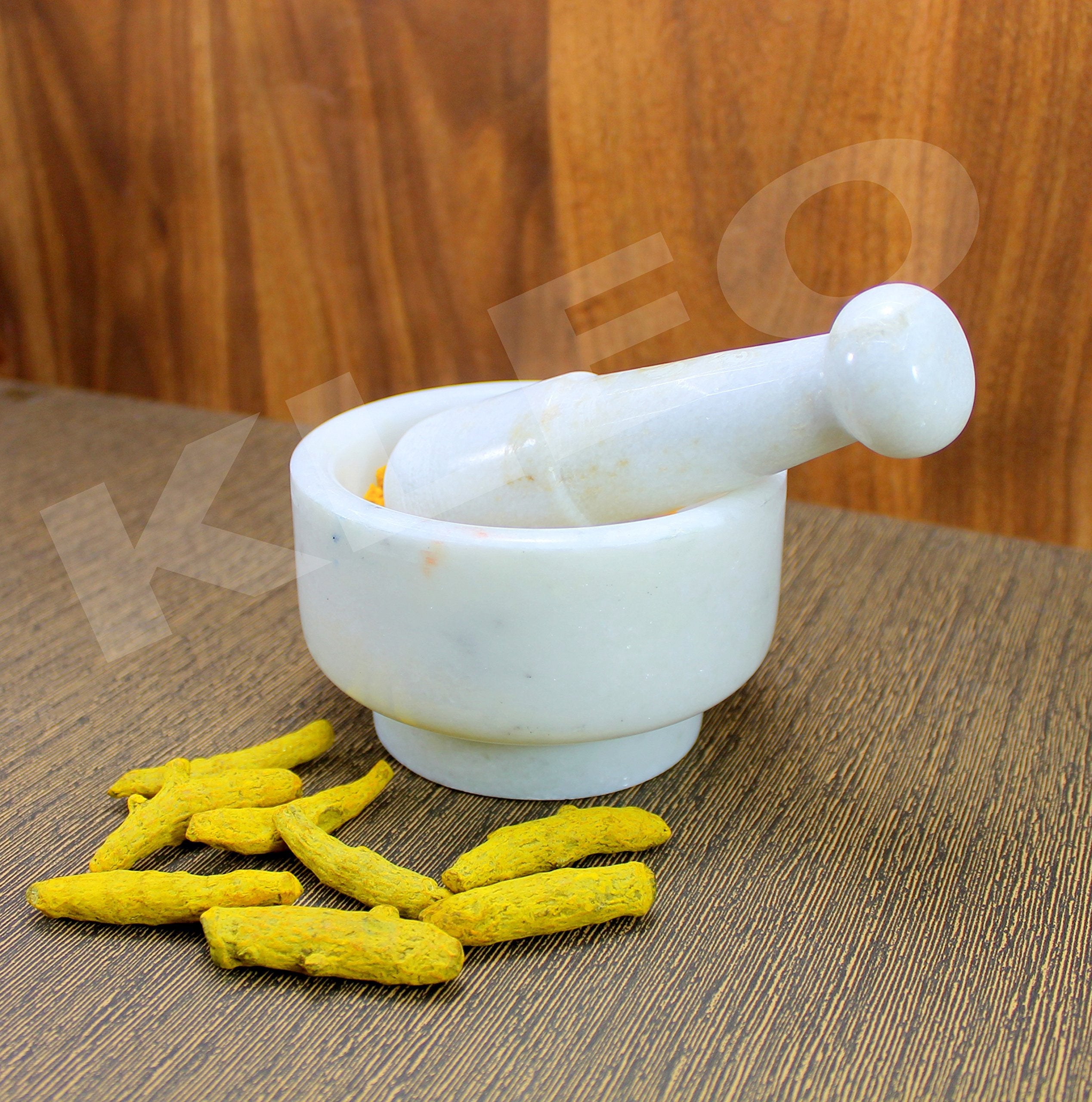 KLEO 5" Diameter Natural Stone Mortar and Pestle Set as Spice Grinder, Medicine Masher - Okhli & Musal (Black, White, Green)