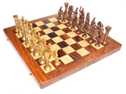 StonKraft 14" X 14" Collectible Wooden Folding Chess Game Board Set+ Brass Roman Figure Pieces