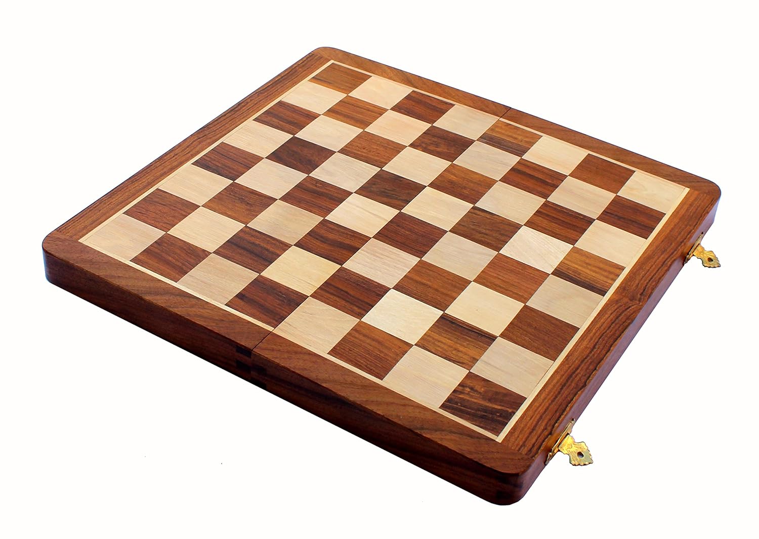 StonKraft 14" X 14" Collectible Wooden Folding Chess Game Board Set+ Brass Roman Figure Pieces
