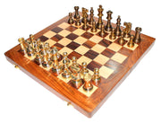 StonKraft Collectible Wooden Folding Chess Game Board Set with Brass Staunton Figure Pieces (14 X 14 Inch)