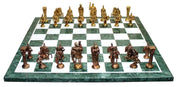 StonKraft 20" X 20" Collectible Green Marble Chess Game Board Set Roman Figure Brass Crafted Pieces Chessmen Coins