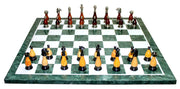 StonKraft 20" X 20" Collectible Green Marble Chess Game Board Set + Brass and Wood Crafted Pieces Chessmen Coins