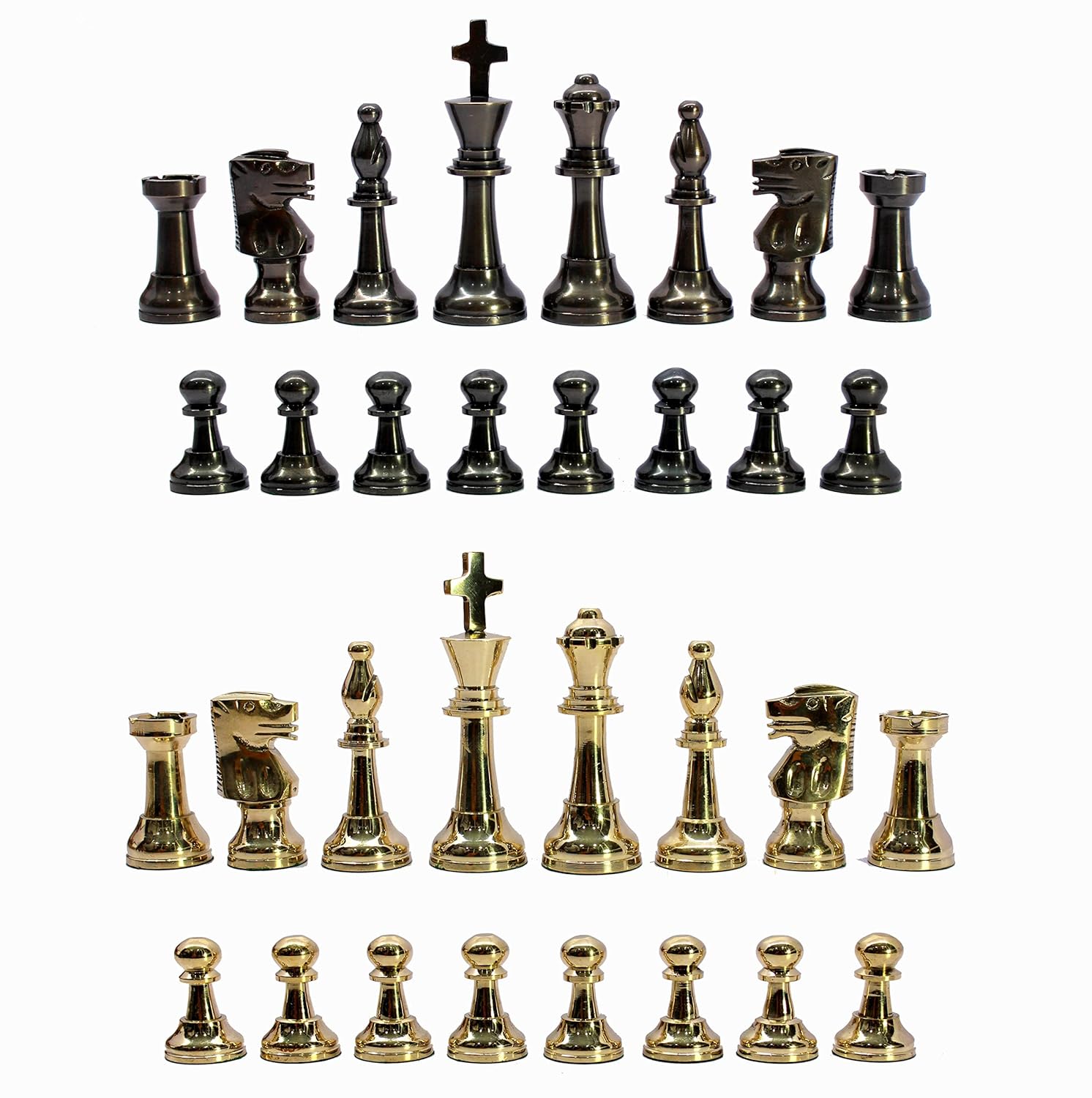 StonKraft Brass Chess Pieces Chess Coins Pawns Chessmen (Gold, Wood, 3" Staunton)