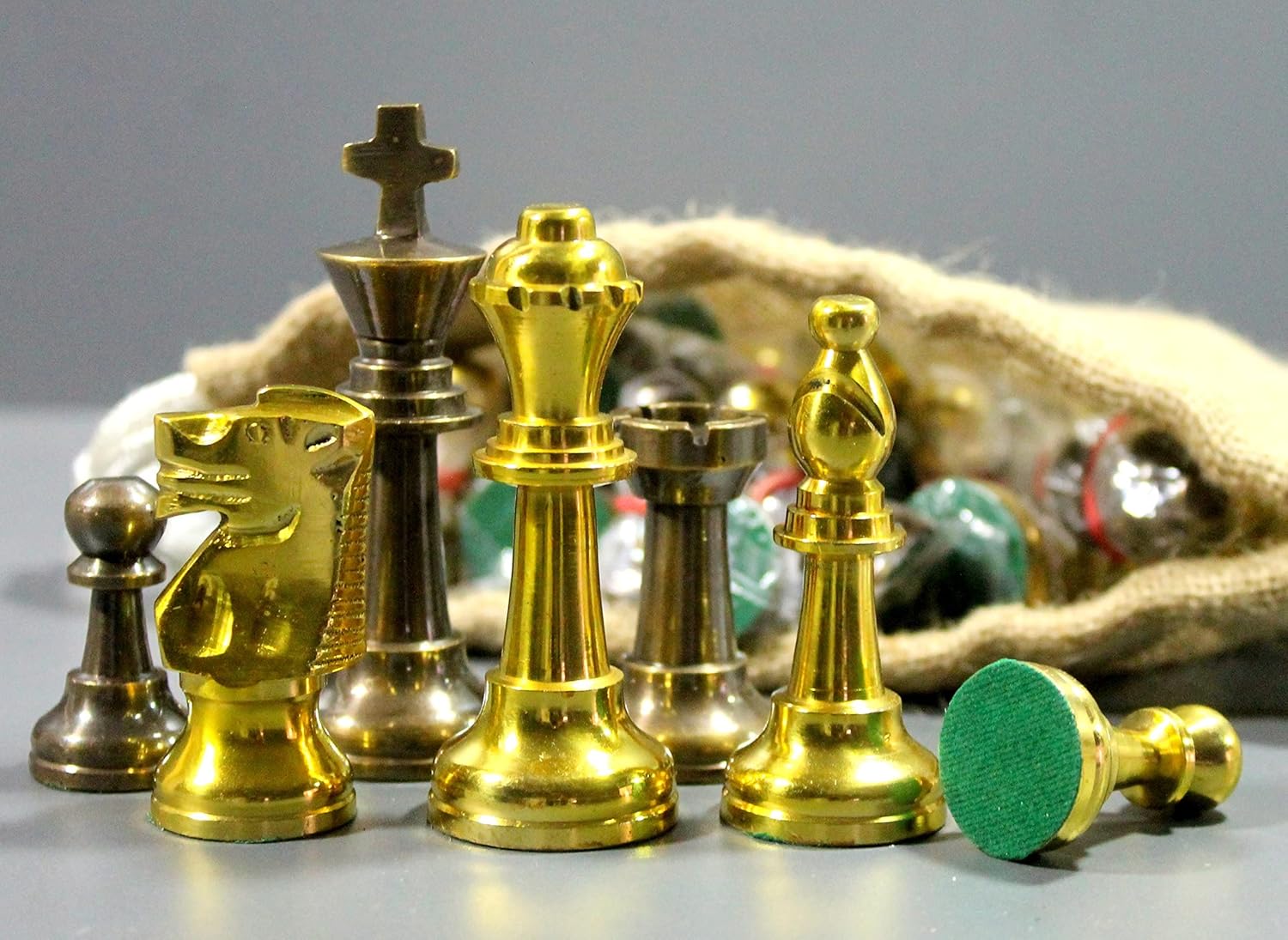 StonKraft Brass Chess Pieces Chess Coins Pawns Chessmen (Gold, Wood, 3" Staunton)