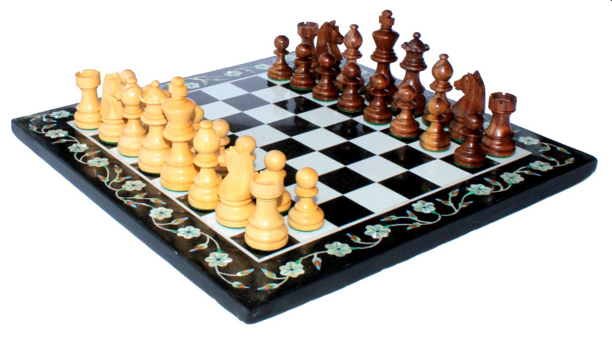 StonKraft 12"x12" Collectible Marble Pietra Dura Chess Board Game Set + Wood Carved Piece,for all ages