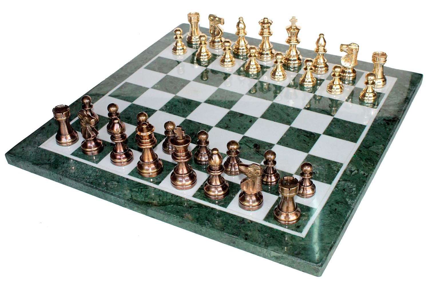 StonKraft 15" X 15" Collectible Marble Chess Game Board Set + Brass Crafted Pieces,for Kids & Adults