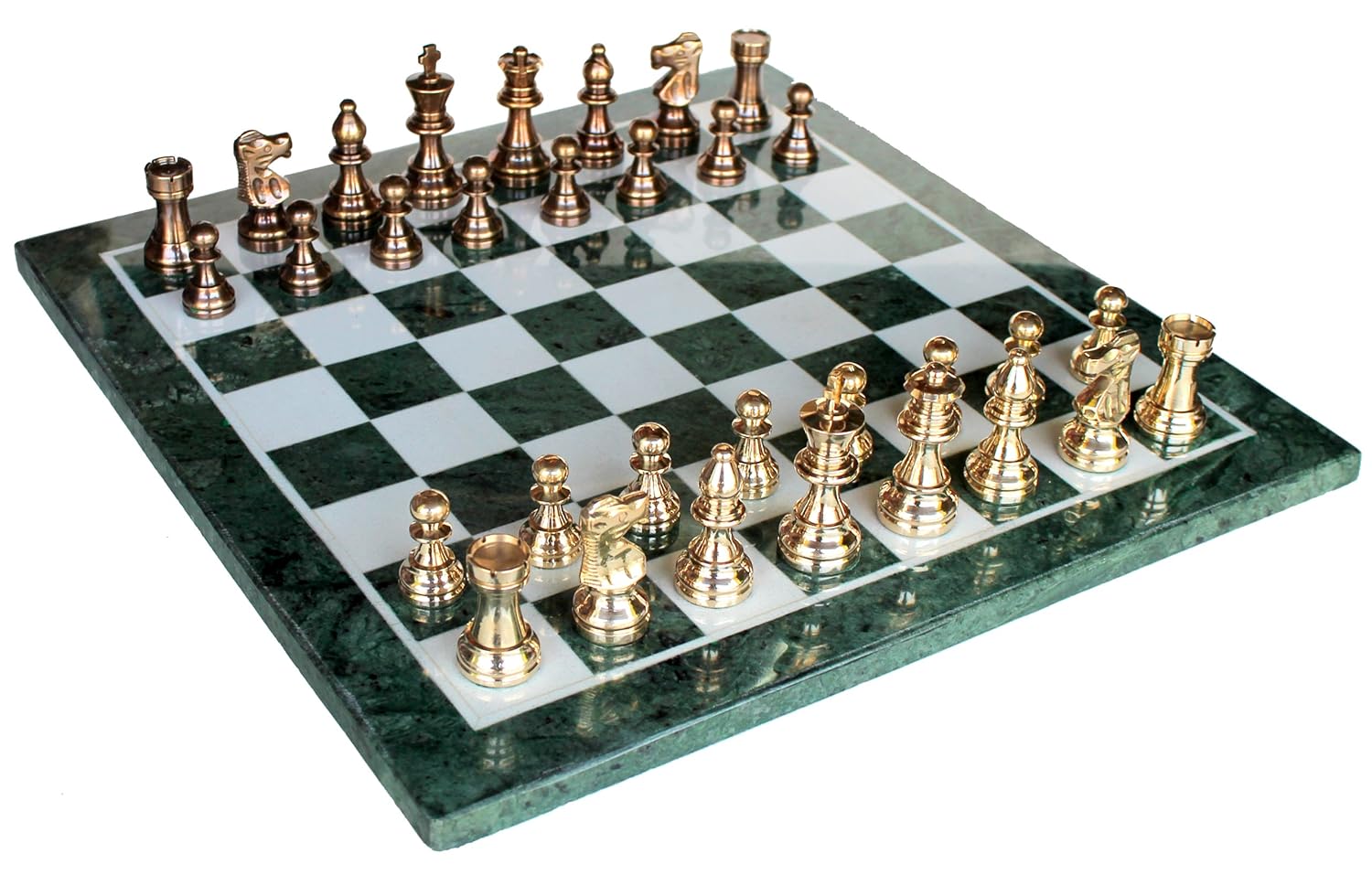 StonKraft 15" X 15" Collectible Marble Chess Game Board Set + Brass Crafted Pieces,for Kids & Adults
