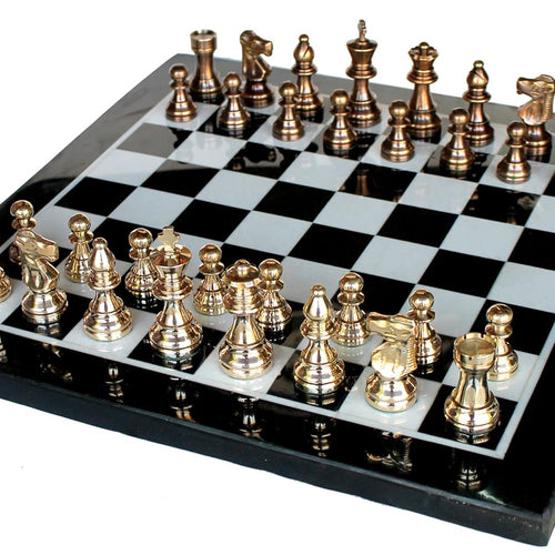 StonKraft Marble Chess Game Board Set Brass Crafted Pieces (15
