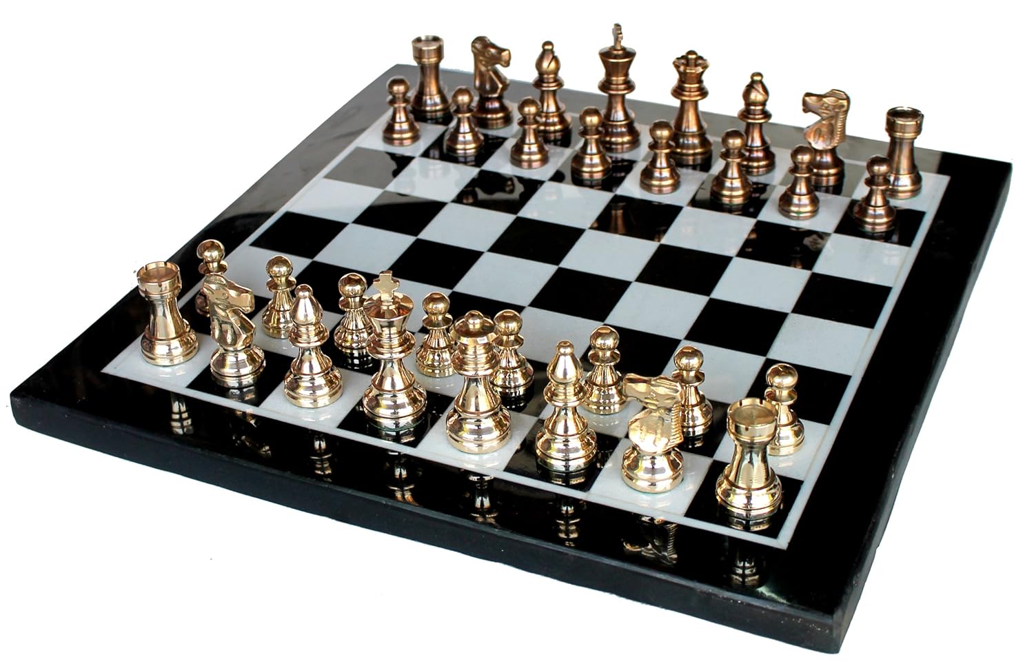 StonKraft Marble Chess Game Board Set Brass Crafted Pieces (15" X 15" inches),for all ages